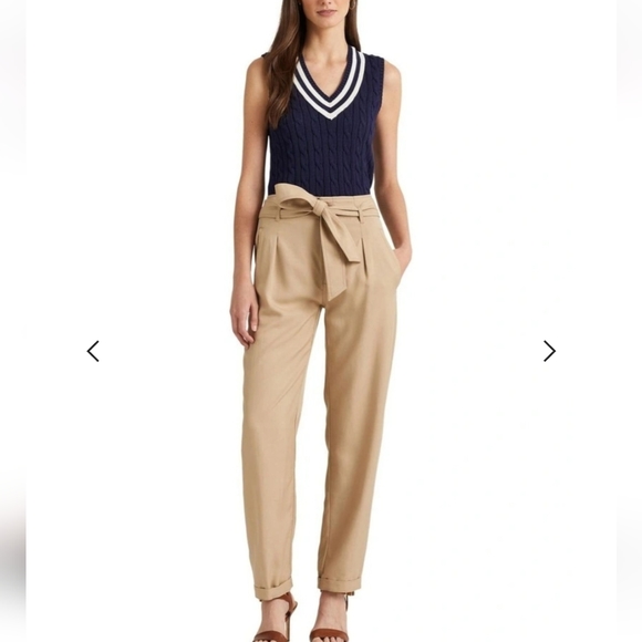 Polo Ralph Lauren Pants - Polo Ralph Lauren Pleated Twill Cotton Trousers with Belted Waist